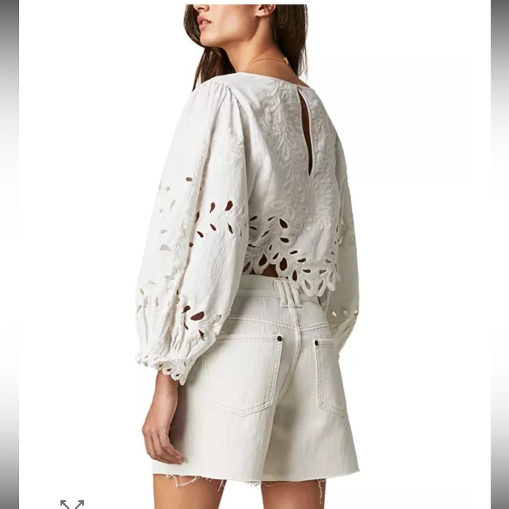 Free People - small, Oleander Elegant White Eyelet Embroidered Top - Picture 2 of 8